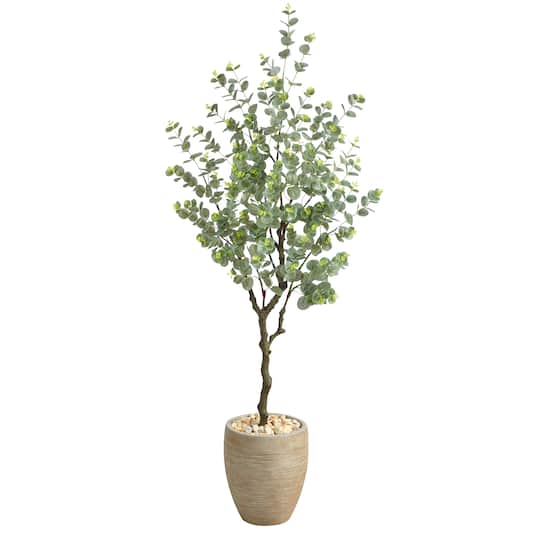 5ft. Eucalyptus Artificial Tree in Sandstone Planter